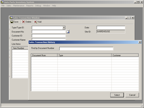 Sales Transaction Window